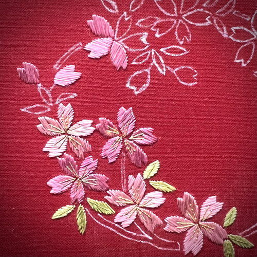 日本刺繍 伝統工芸 額装作品 花刺繍 山桜枝丸 【送料無料