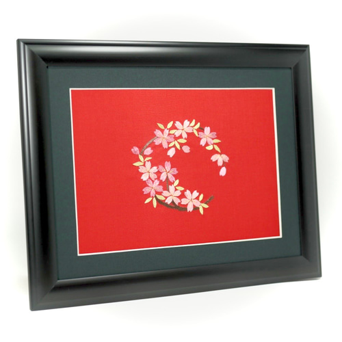 日本刺繍 伝統工芸 額装作品 花刺繍 山桜枝丸 【送料無料