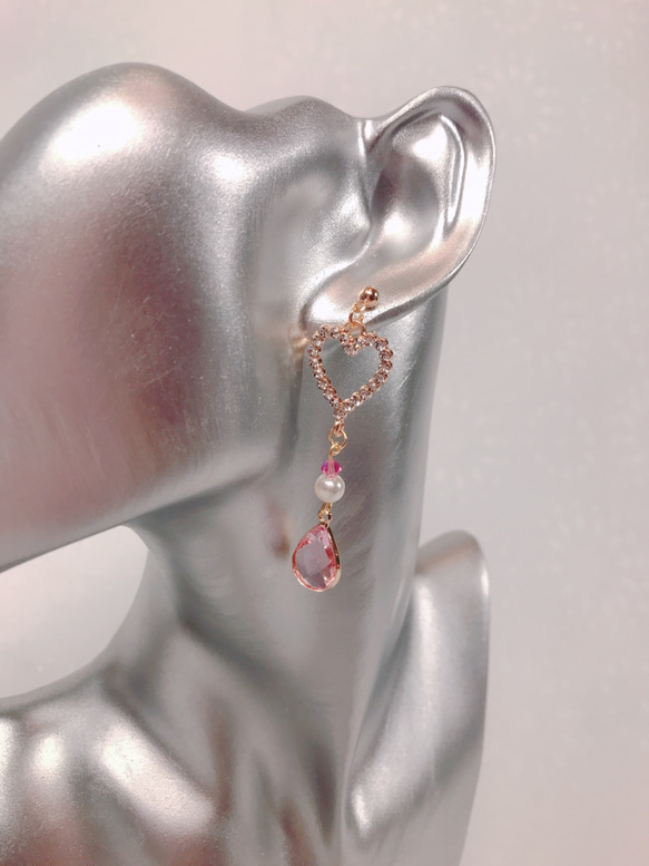 heart pink heart drop pierce♡オープンハートドロップピアス 10枚目の画像