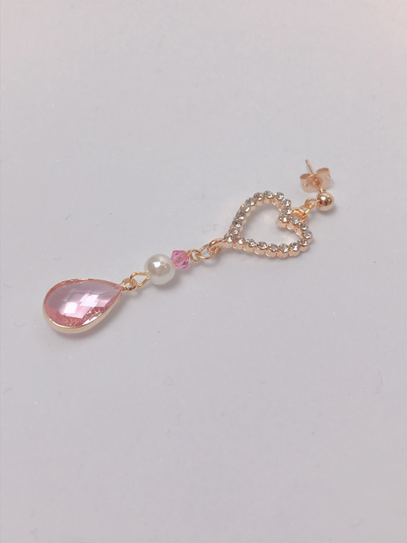 heart pink heart drop pierce♡オープンハートドロップピアス 4枚目の画像