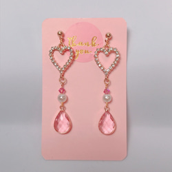 heart pink heart drop pierce♡オープンハートドロップピアス 1枚目の画像