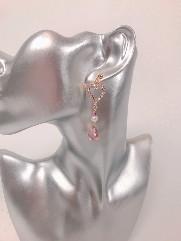 heart pink heart drop pierce♡オープンハートドロップピアス 9枚目の画像