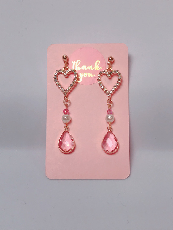 heart pink heart drop pierce♡オープンハートドロップピアス 3枚目の画像