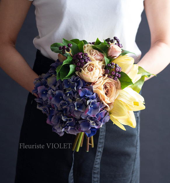 紫陽花ハンドメイド2024 ウェディングブーケ 紫あじさいと 紫陽花ハンドメイド2024 ウェディングブーケ 紫あじさいと