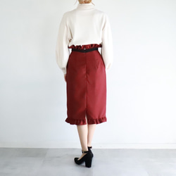 ウエストフリルタイトスカート　赤 6枚目の画像