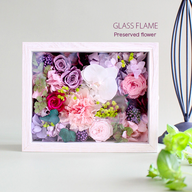ガラスウッドフレームL・コチョウラン（ピンクパープル）縦横両用【プリザーブドフラワー】誕生日 両親贈呈 退職 母の日 11,704円