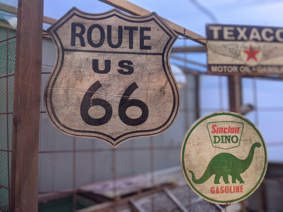 アメリカンガレージ  ウッドサイン ROUTE66  ルート66 木製看板  #ガレージ雑貨  #アメリカン雑貨 1枚目の画像