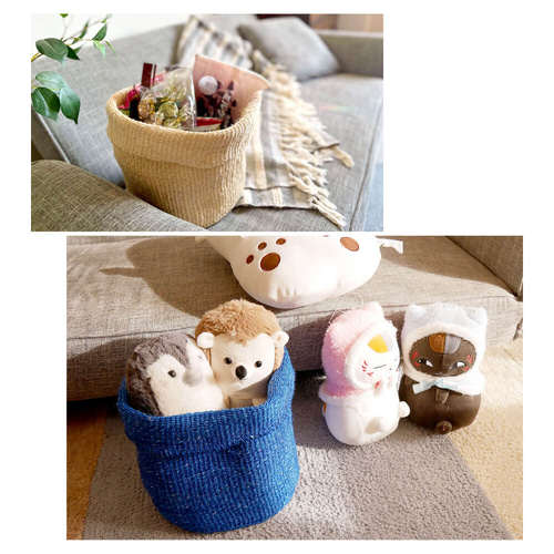 ケニアの手織りかご｜プランターカバー、ランドリー、脱衣カゴに