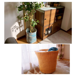 ケニアの手織りかご｜ランドリー、植木鉢カバー、ゴミ箱に。天然素材の収納バスケット［Lサイズ ベーシック ダークブラウン］ 9枚目の画像