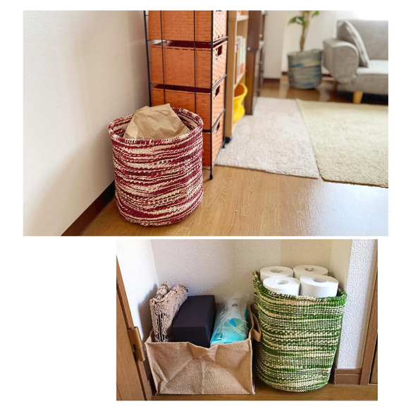 ケニアの手織りかご｜ランドリー、植木鉢カバー、ゴミ箱に。天然素材の収納バスケット［Lサイズ ベーシック ダークブラウン］ 11枚目の画像