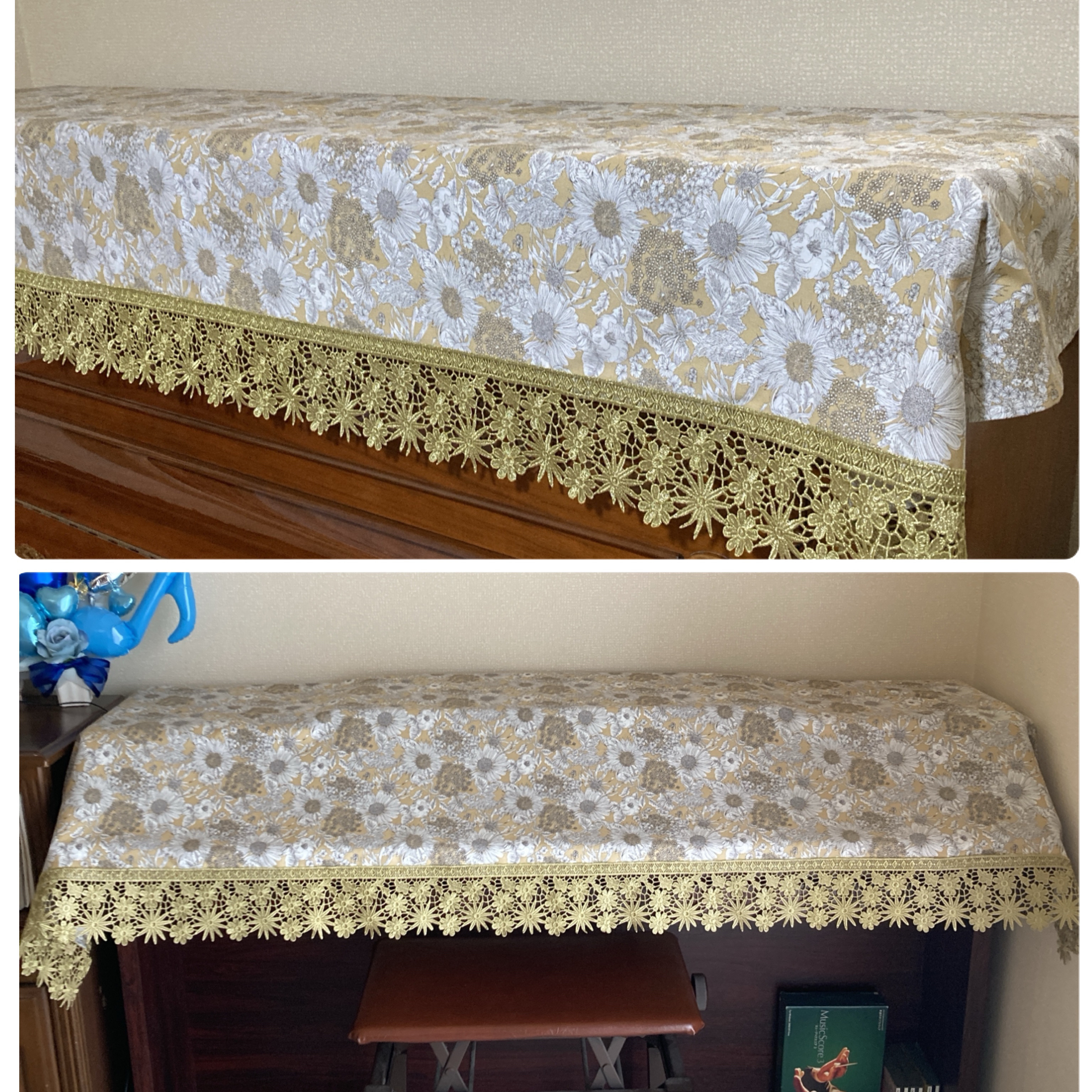 リバティ「スイムダンクレア」ベージュ使用／アップライトピアノ・電子ピアノカバー・８８鍵対応