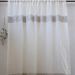 リネンカフェカーテン 裾ボビンレース付き カーテン リノテキスタイル