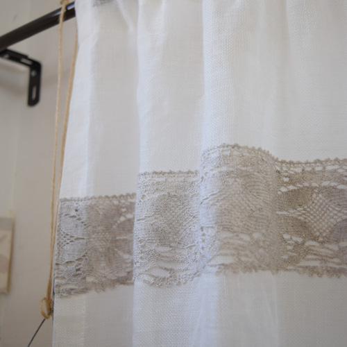リネンカフェカーテン ボビンレース【アルル】2段付き カーテン リノ