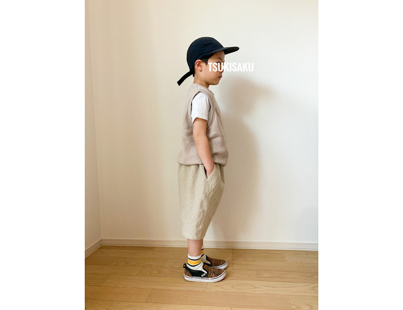 《子供服ワイドショートパンツ》｜110〜150cm｜ナチュラルカラー 5枚目の画像