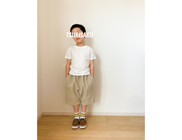 《子供服ワイドショートパンツ》｜110〜150cm｜ナチュラルカラー 1枚目の画像