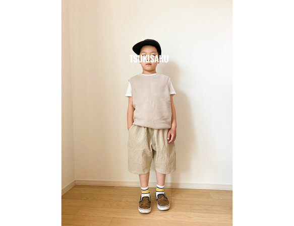 《子供服ワイドショートパンツ》｜110〜150cm｜ナチュラルカラー 2枚目の画像