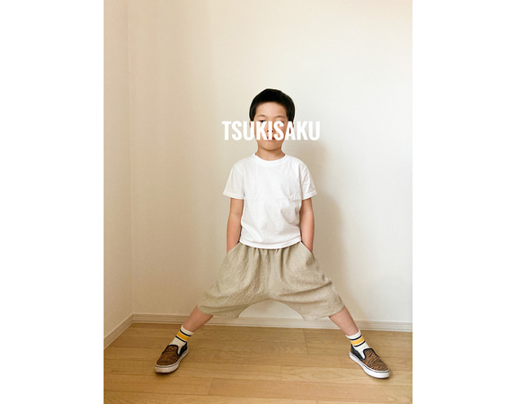《子供服ワイドショートパンツ》｜110〜150cm｜ナチュラルカラー 3枚目の画像