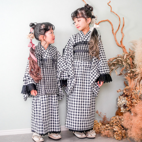 KIMONO MODERN ギンガムチェック着物 黒豆（新品】ギンガム