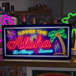【Lサイズ】ハワイ ビーチ アロハ 海 夏 南国 ヤシの木 ハイビスカス サーフ ランプ 看板 置物 雑貨 ライトBOX 1枚目の画像