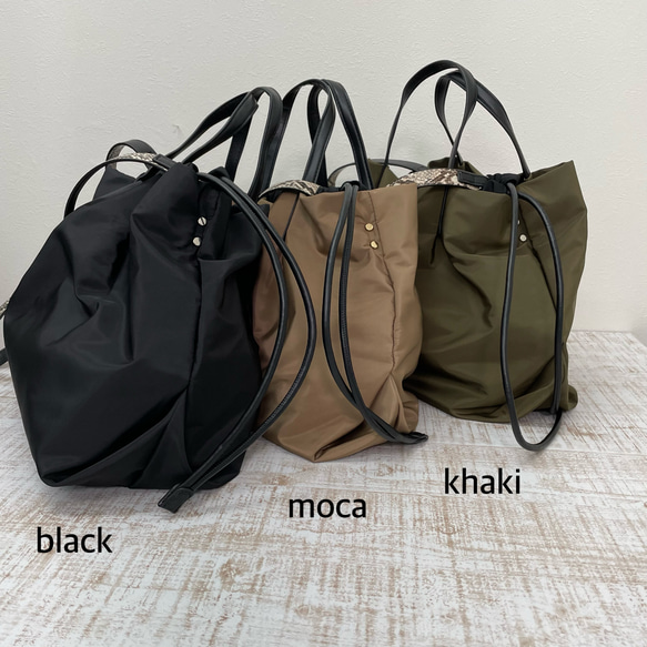 超軽量??パイソンショルダー付き 巾着ナイロンbag 2col ショルダー 