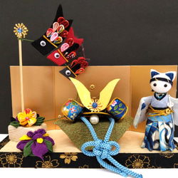 5月人形 兜飾り つまみ細工 端午の節句 猫 その他インテリア雑貨