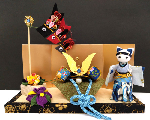 5月人形 兜飾り つまみ細工 端午の節句 猫 その他インテリア雑貨