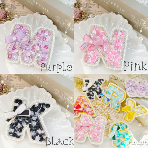 ☆さくら☆ビーズ刺繍2wayブローチ・リボン・イニシャルA カスタムOK♥︎】イニシャル ビーズ刺繍 ブローチ キーホルダー/バッグ