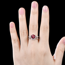 7月誕生石ルビー婚約指輪セット赤い宝石ルビーリング925スターリングシルバーK10ソリッドローズゴールド母の日リング 10枚目の画像