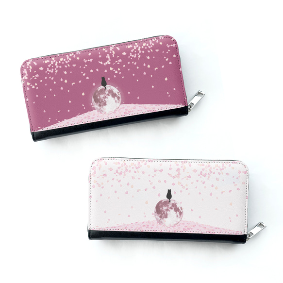 月と猫 (桜ver.) 長財布 月 ねこ さくら 春 長財布 LUSTRY 通販