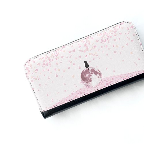 月と猫 (桜ver.) 長財布 月 ねこ さくら 春 長財布 LUSTRY 通販