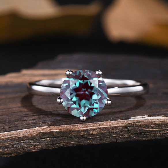 6月の誕生石アレキサンドライト婚約指輪925スターリングシルバー