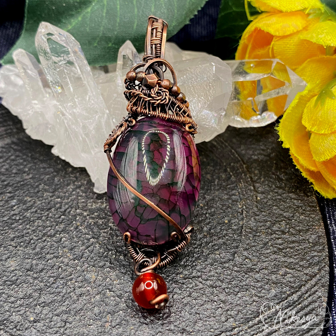 【ワイヤーアクセサリー】VEINS AGATE (静脈アゲート)のペンダントトップ【一点もの】【送料無料】