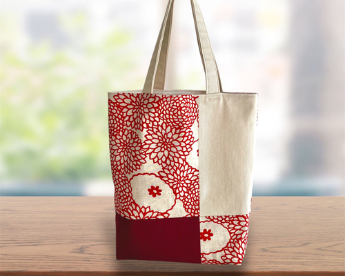 sale!) ポケット3つ！A4が入る万能トートバッグ/鮮やかな赤色ダリアが