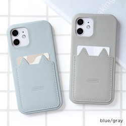 ５色　猫ポケット　全機種対応　パステル　カード収納　くすみカラー　iPhone　Back031#mm00000329 1枚目の画像
