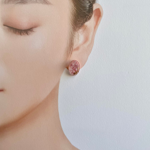 ピアス 水晶 さざれ石 イヤリング ピンク 天然石 クリスマス 可愛い