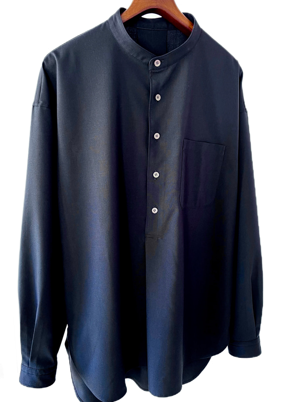 メンズ【men's】最上質TR素材 プルオーバー バンドカラーシャツ シャツ