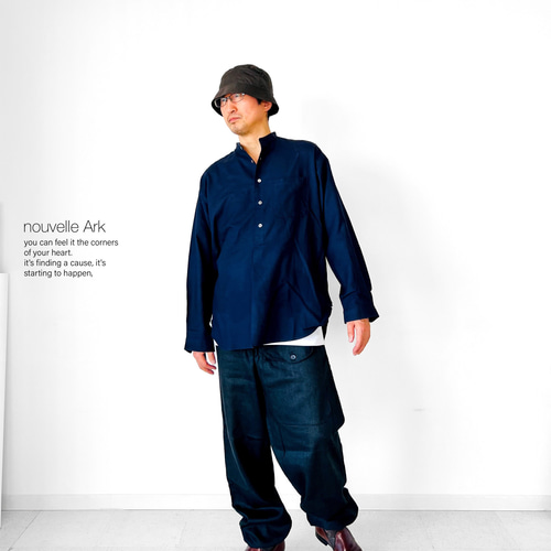 メンズ【men's】最上質TR素材 プルオーバー バンドカラーシャツ シャツ