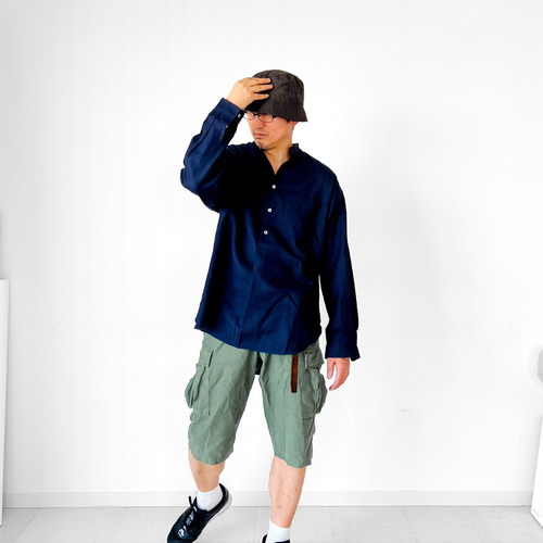 メンズ【men's】最上質TR素材 プルオーバー バンドカラーシャツ シャツ