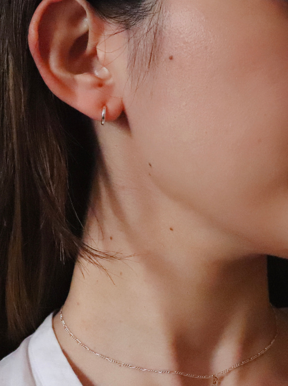freckle.【jikan耳環 1.5 SSS×つちめ×silver×両耳用 】フープピアス/メンズ/受注制作/極小 3枚目の画像