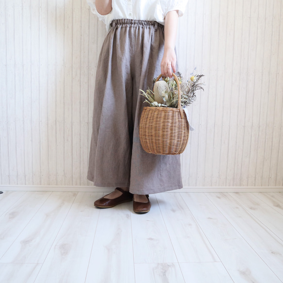 受注製作】リネンワイドパンツ(モカ)｜低身長さんのための