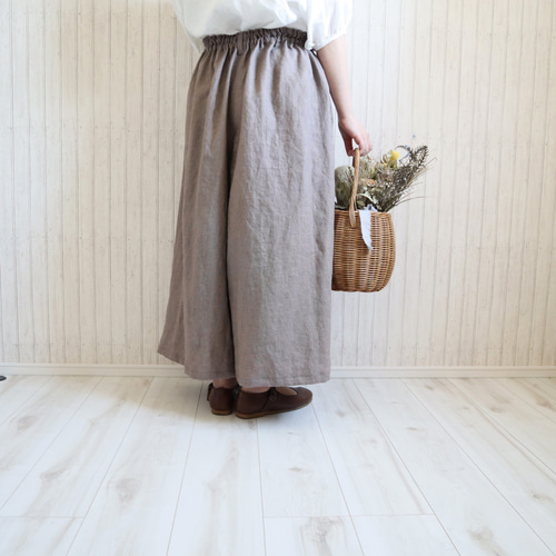 受注製作】リネンワイドパンツ(モカ)｜低身長さんのための