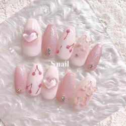ネイルチップ ピンク さくらんぼ 蝶々 チークネイル マグネットネイル