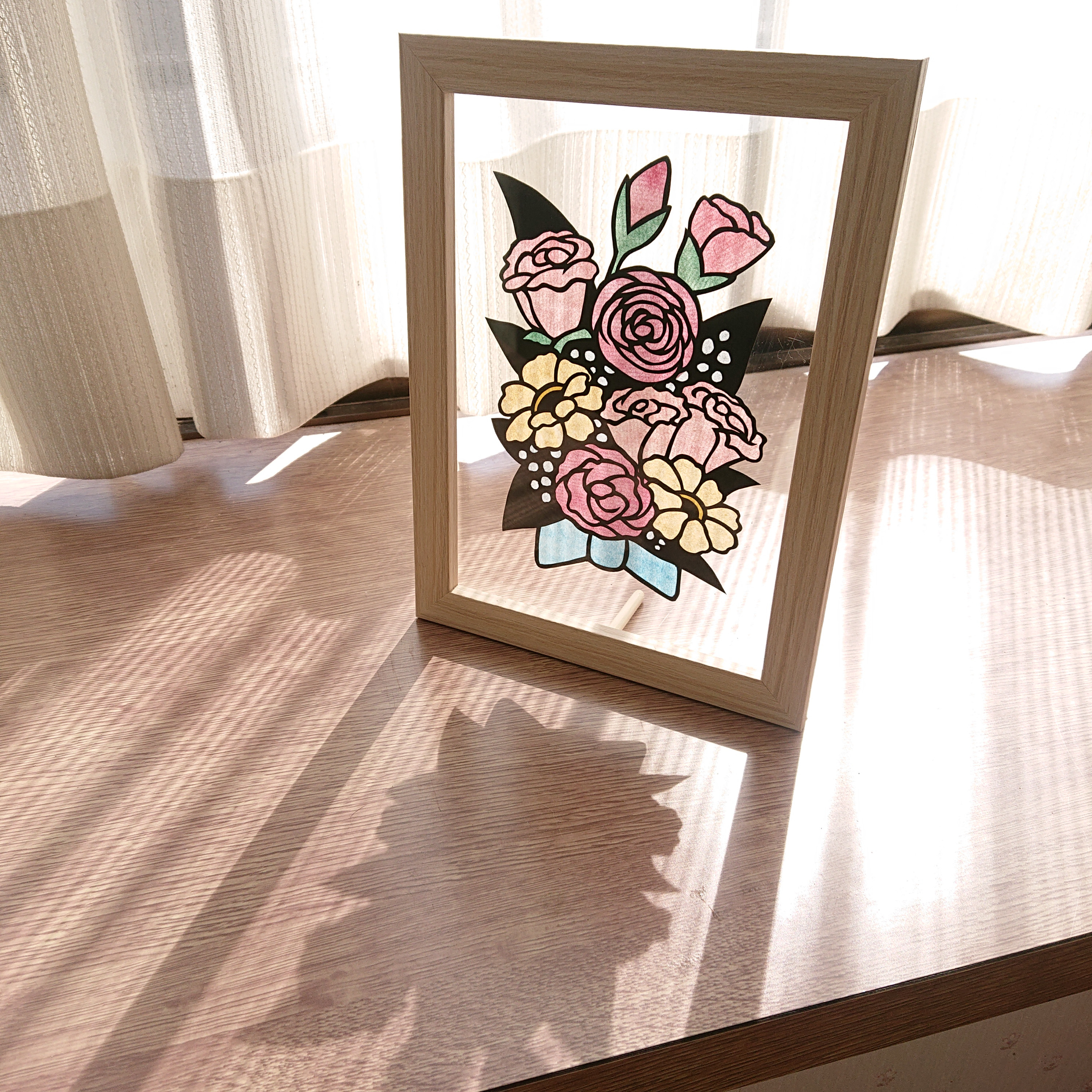 ‼️‼️切り絵　貼り絵　和紙　花の絵 シルバー額縁付き 切り絵 貼り絵 和紙 花の絵 シルバー額縁付き 和紙のちぎり絵キット