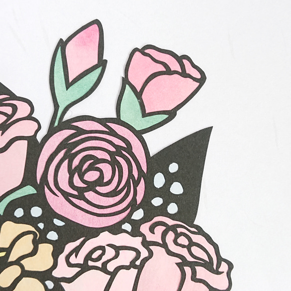 花束 ピンク シンプル 和紙 フレーム付き【切り絵】 4枚目の画像