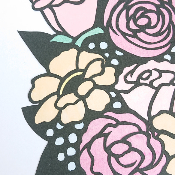 花束 ピンク シンプル 和紙 フレーム付き【切り絵】 5枚目の画像