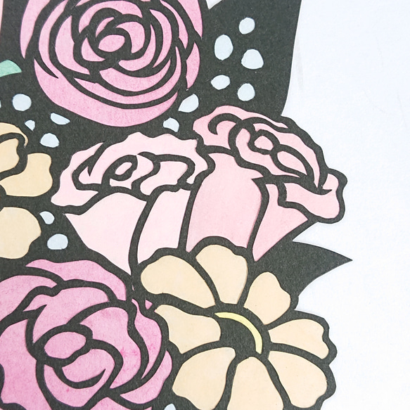 花束 ピンク シンプル 和紙 フレーム付き【切り絵】 6枚目の画像
