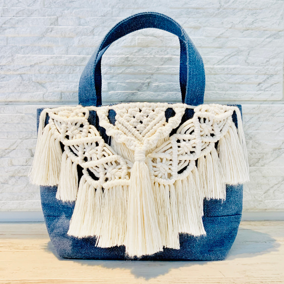 マクラメ リメイク デニムトートバッグ トートバッグ Lehua 通販  