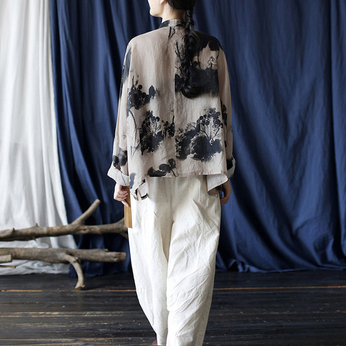 美品【CALLA】一点物 チャイナカラーブラウス キャラ/札幌 手染め 楽天市場】夏服 刺繍ブラウス チャイナブラウス 送料無料 花柄