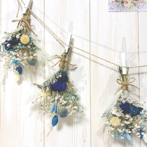 ドライフラワースワッグ＊ガーランド＊＊爽やかブルーmini bouquet