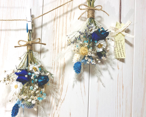 ドライフラワースワッグ＊ガーランド＊＊爽やかブルーmini bouquet